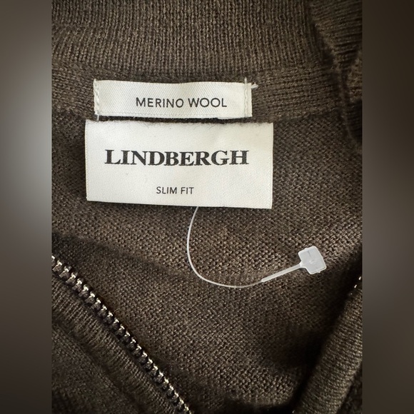 NWOT Men’s Lindbergh Nyle Merino Soft Wool Zip Slim Fit Spring Cardigan in Brown - Picture 5 of 9